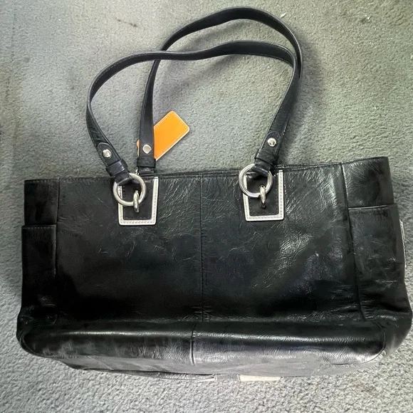 Coach Black and Orange Leather Tote Bag - Picture 4 of 7